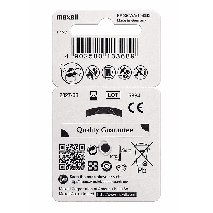 Pack 6 Pilas Para Audífonos Maxell 10 Auditivas 2