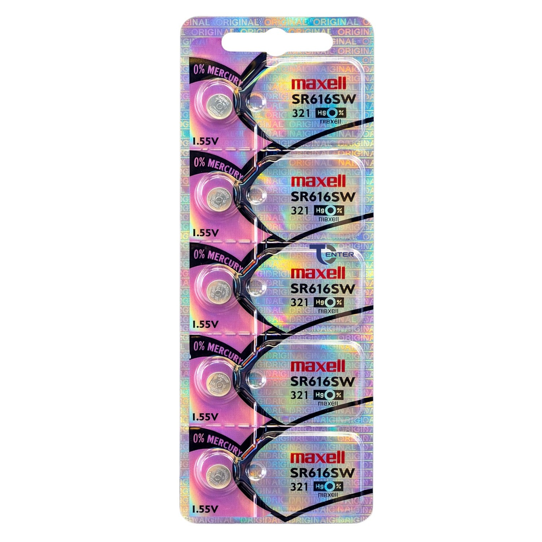 Pack 5 Pilas SR616SW (321) 1.55v Maxell Tipo Botón Holograma 1