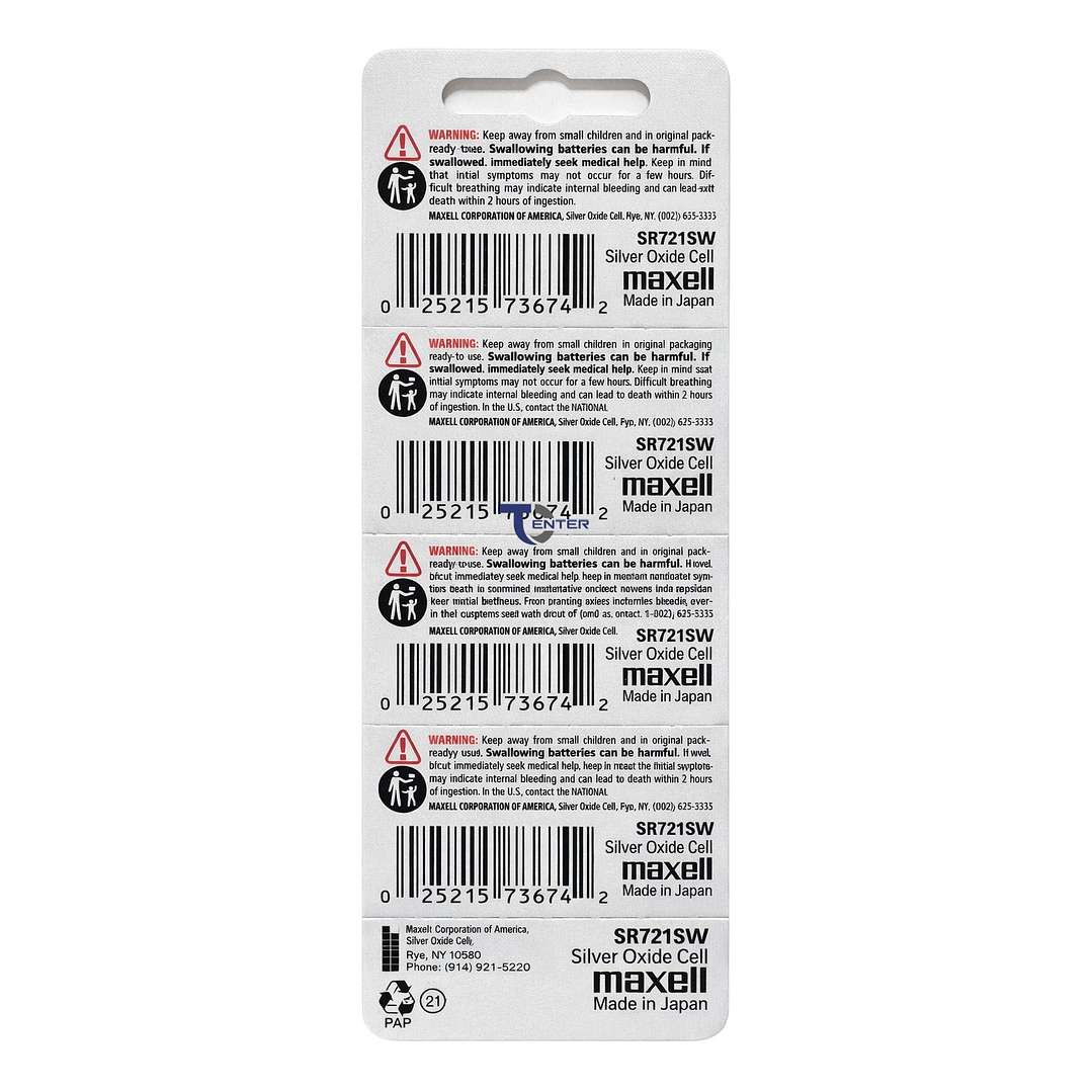 Pack 5 Pilas SR721SW (362) 1.55v Maxell Tipo Botón Holograma 2