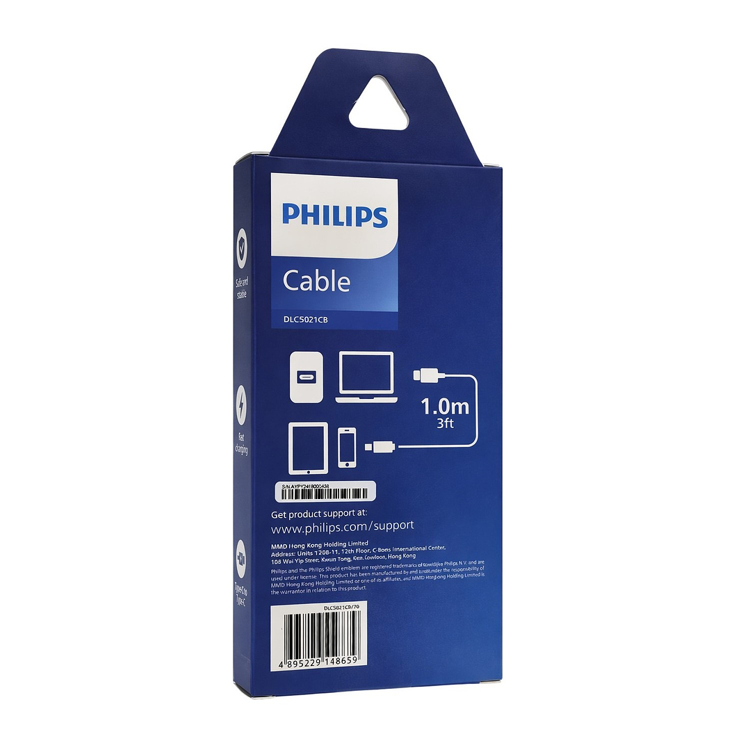 Cable USB-C a USB-C 60w Philips DLC5021CB 1 mt Negro 4