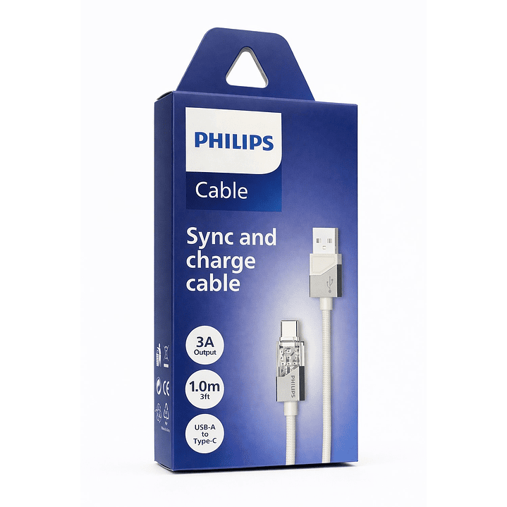Cable USB-A a USB-C Philips DLC5031AW 1 mt Gris 4