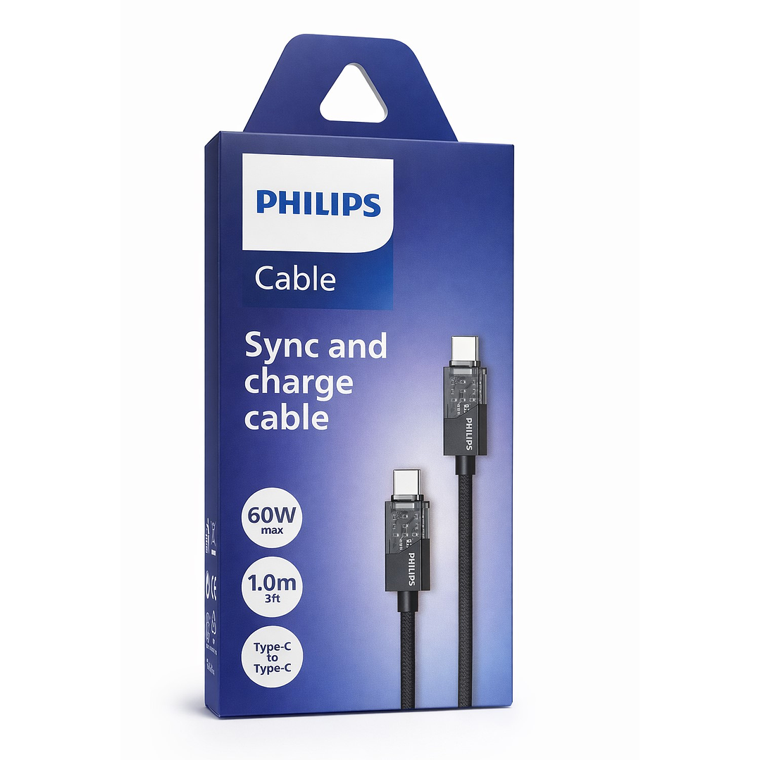 Cable USB-C a USB-C Philips 60w DLC5031CB 1 mt Negro 3