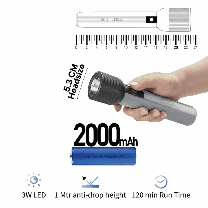 Linterna LED Recargable 400lm 3W SFL1183R/56/ Philips 5