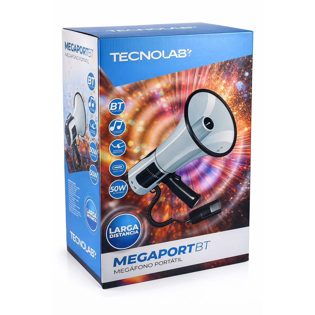 Megáfono Portátil Tecnolab TL852 Recargable BT 50w 400m 4
