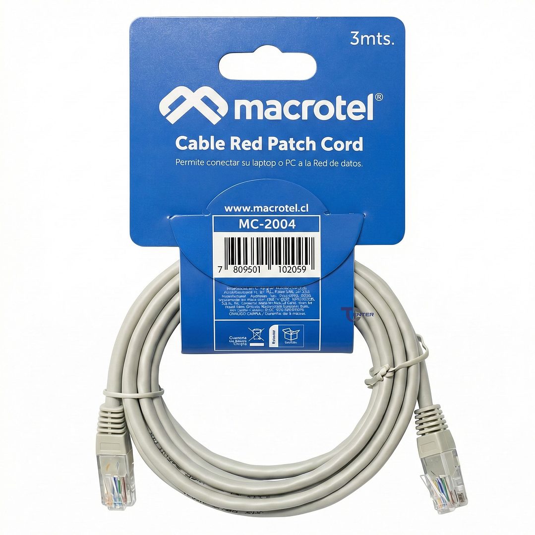 Cable de Red Macrotel 3 mt Patch Cord UTP Cat 5E MC-2004 3