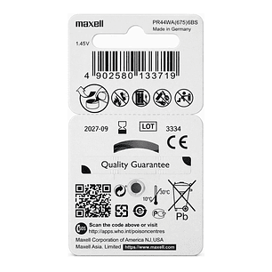 Pack 6 Pilas Para Audífonos Maxell 675 Auditivas