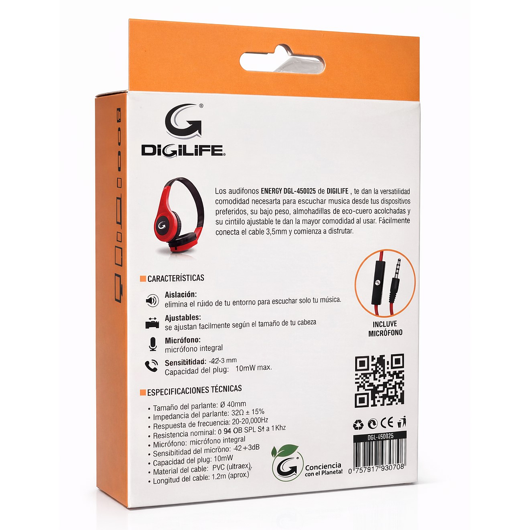 Audífono Cableados Digilife DGL-450025 3.5mm Rojo 5