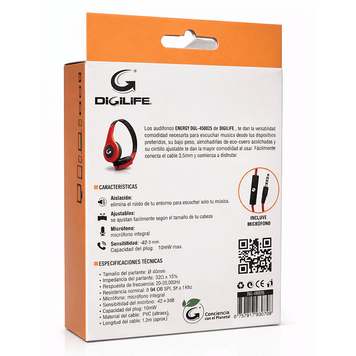 Audífono Cableados Digilife DGL-450025 3.5mm Rojo 5