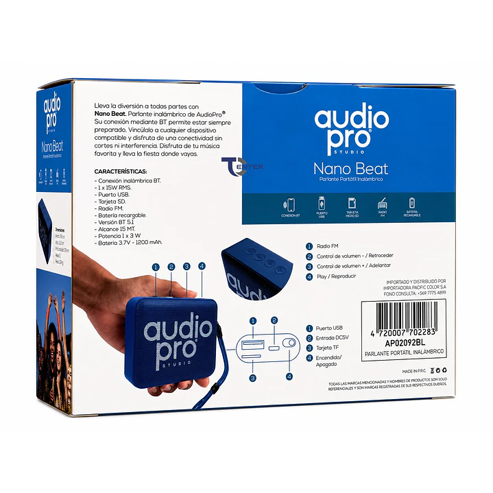 Parlante BT Audiopro 10w Inalámbrico AP02082BL Azul 5
