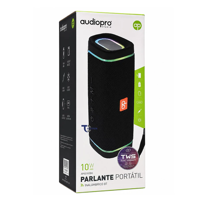 Parlante BT Audiopro 10w Inalámbrico TWS Led AP02102BK Negro 2