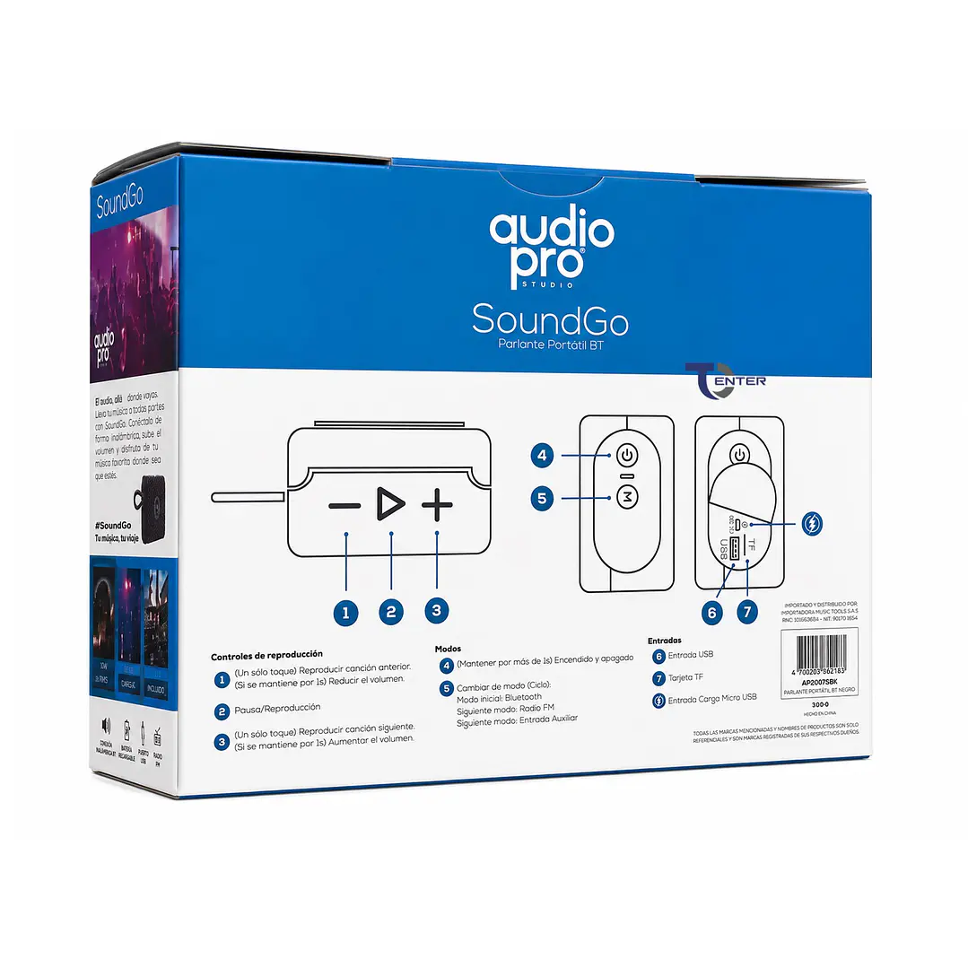 Parlante BT Audiopro 10w Inalámbrico AP02093BK Negro 6