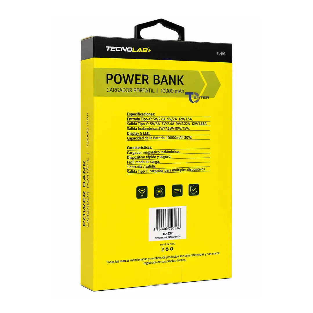 Cargador Portátil Powerbank Inalámbrico Qi 10.000mha Tecnolab TL493Y 6