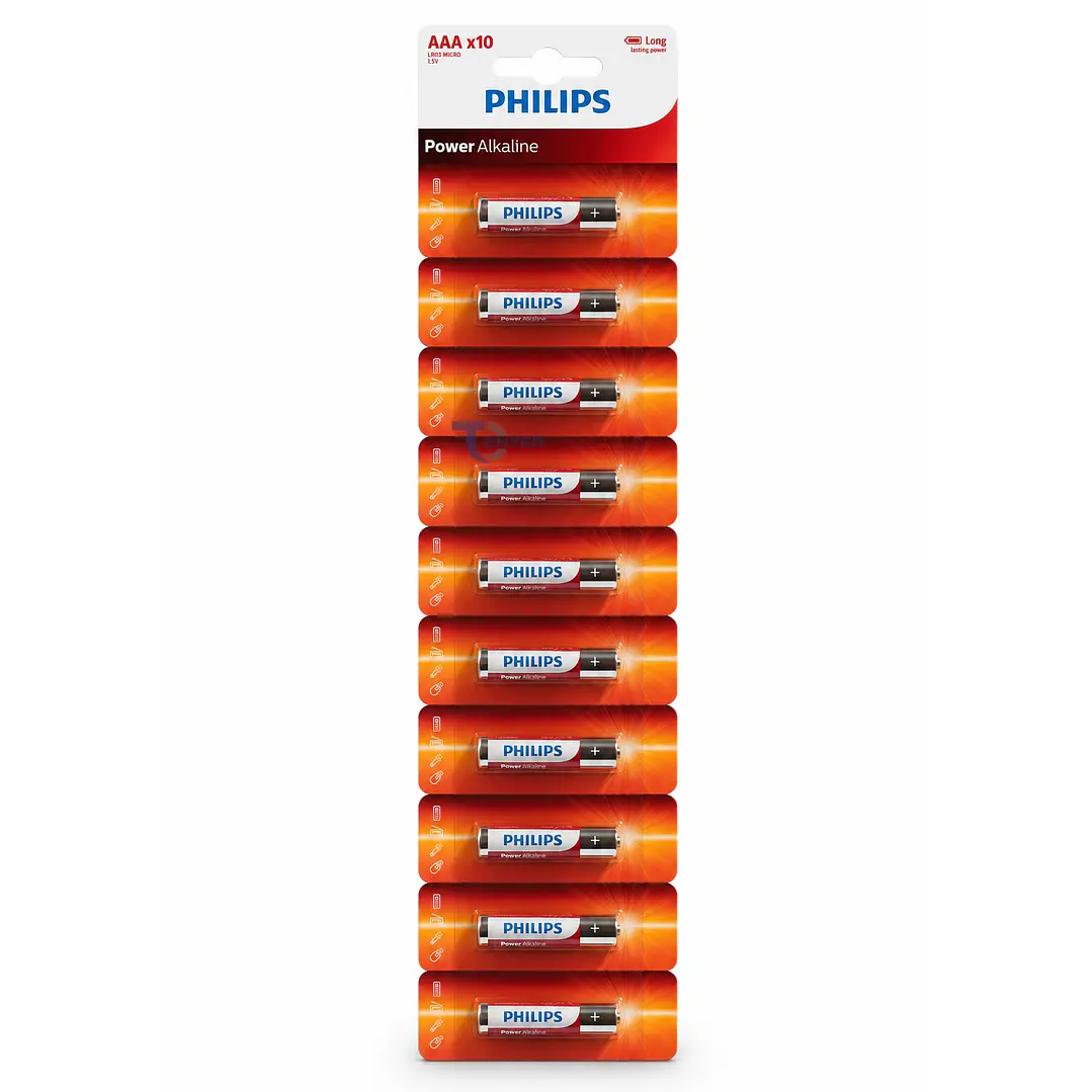 Pack 10 Pilas Alcalinas AAA Philips Power Alcaline LR03 1.5v 1