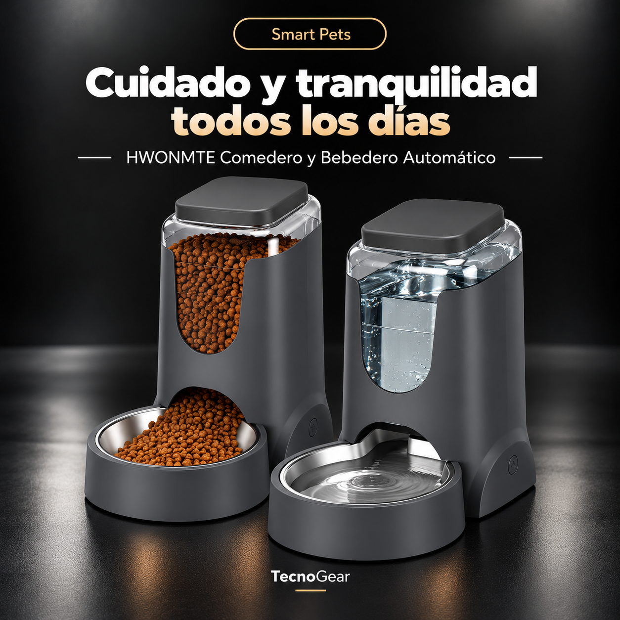 HWONMTE · Comedero y Bebedero por gravedad · Gris · Capacidad 3.8L