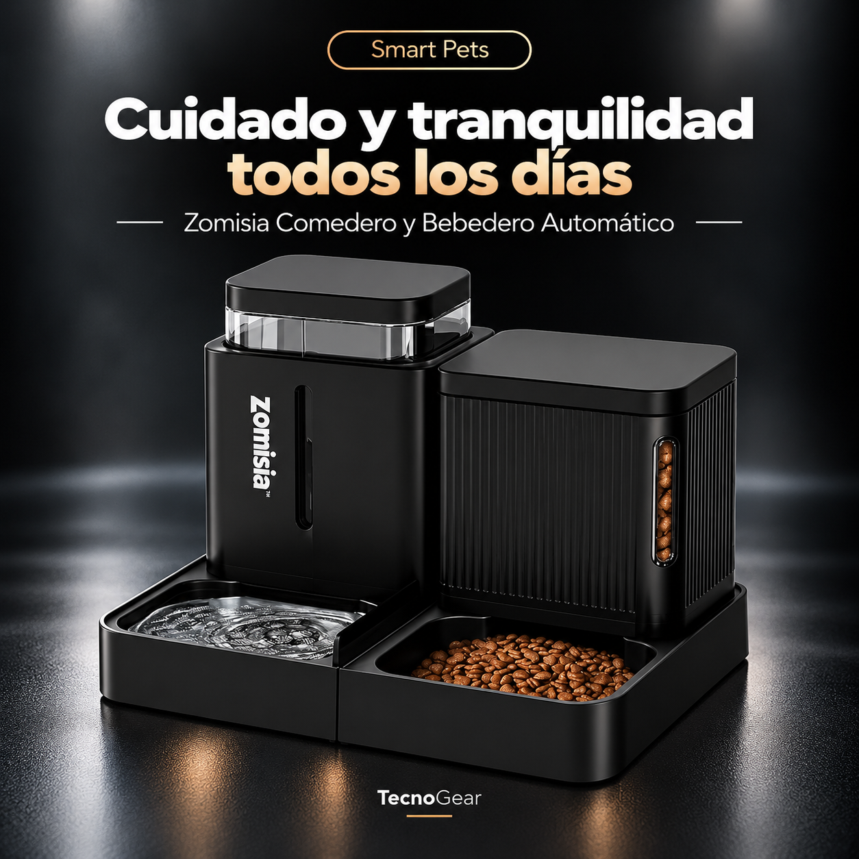 ZOMISIA · Comedero y bebedero por gravedad · Negro · Capacidad 3L