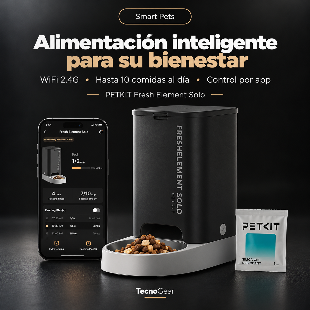 PETKIT · Comedero automático Wi-Fi · Negro · Capacidad 3L