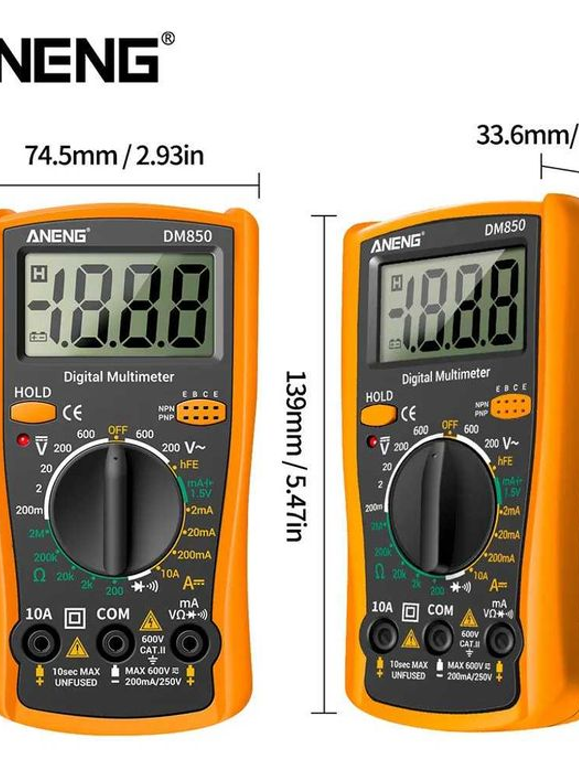 Multímetro Digital AC/DC Votage Tester DM850 Larananja DM850 1
