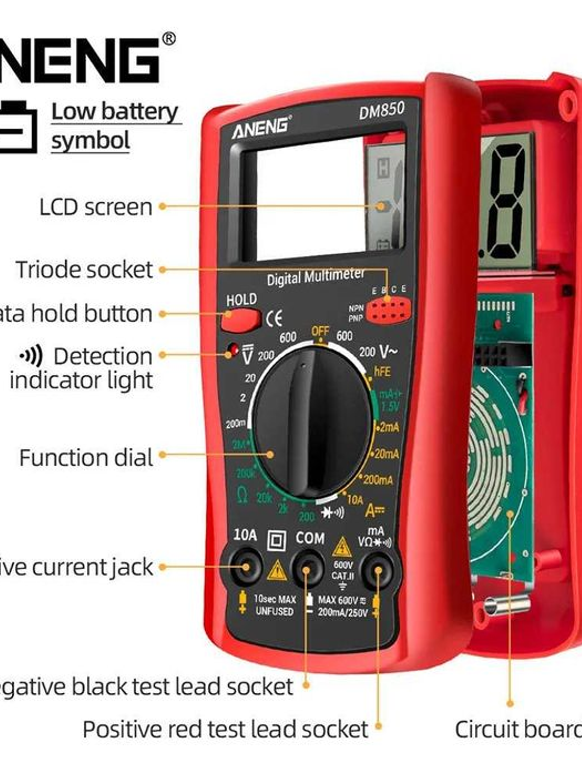 Multímetro Digital AC/DC Votage Tester DM850 Larananja DM850 4