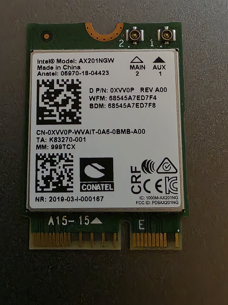 Placa de Rede Intel AX201NGW – Wi-Fi 6 + Bluetooth 1