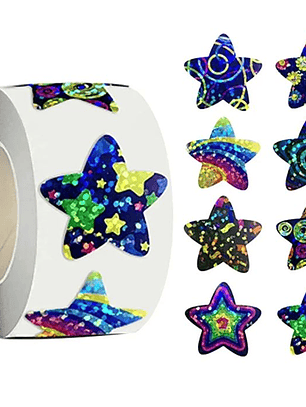 Rolo com 500 Adesivos Holográficos em Forma de Estrela – 2,5cm Cada