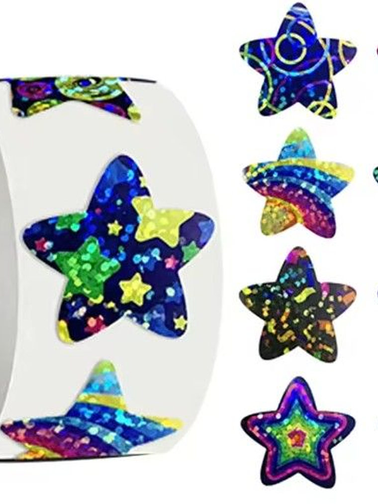 Rolo com 500 Adesivos Holográficos em Forma de Estrela – 2,5cm Cada 2