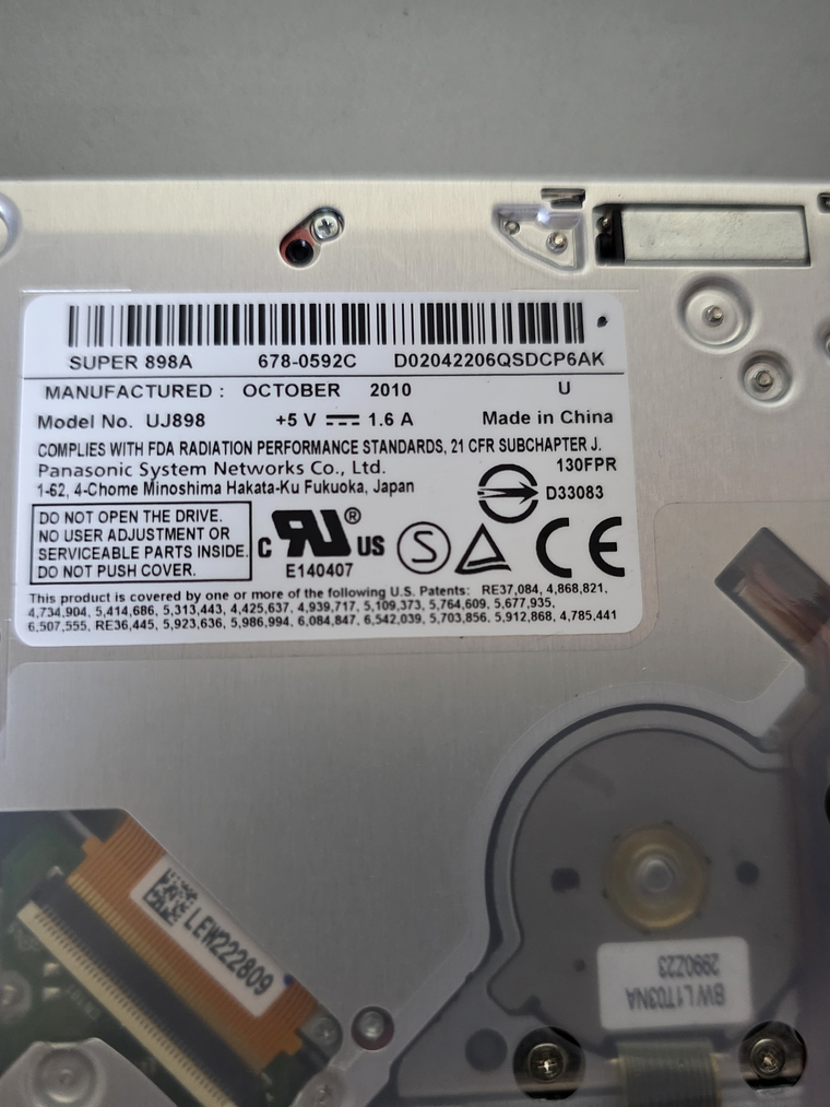 SuperDrive MacBook Pro A1278 2009‑2012 UJ898 DVD 2