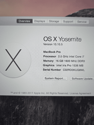 Peças do Macbook A1398 EMC 2909 16Gb 15