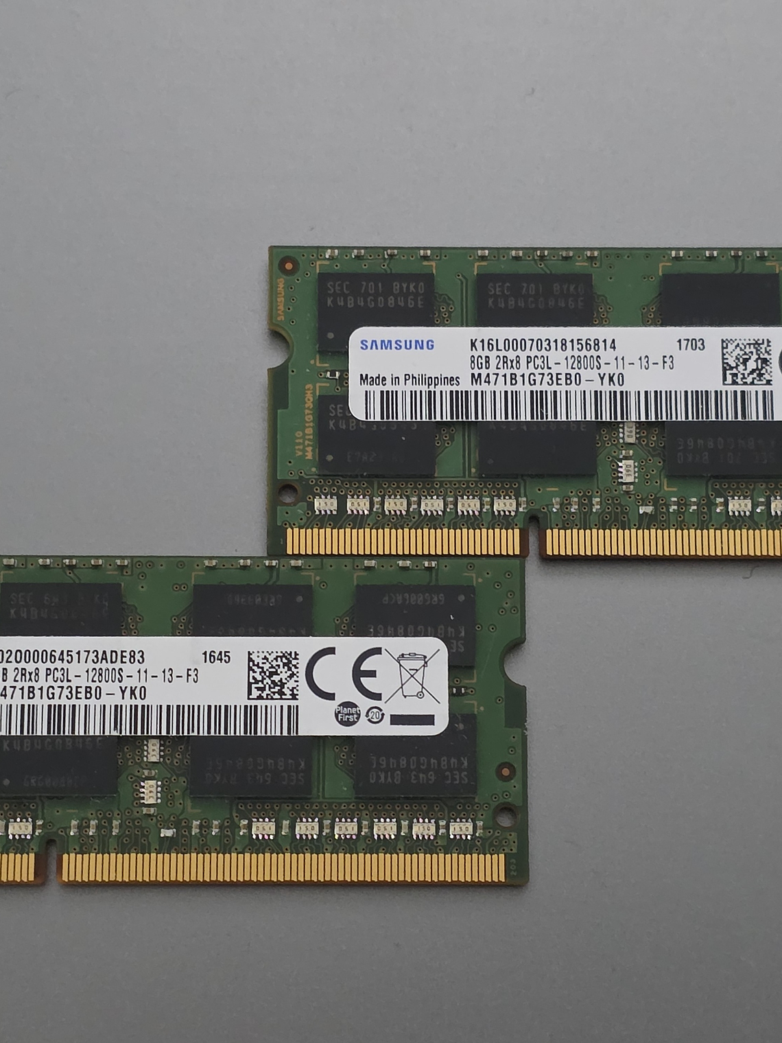 16GB DDR3L Samsung 1600MHz 2×8GB M471B1G73EB0‑YK0 1
