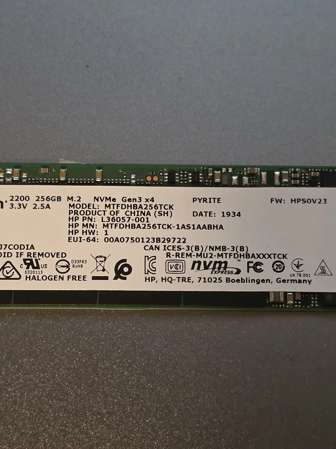 SSD Micron 2200 256GB NVMe Gen3 x4 1