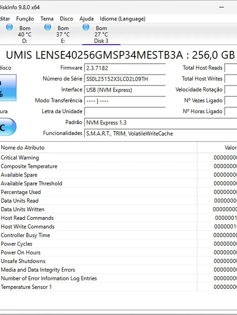 SSD NVMe 256GB Union Memory 99% de Saude 2