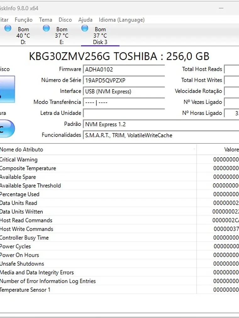 SSD NVMe 256GB Toshiba KBG30ZMV - 79% de Saude 2