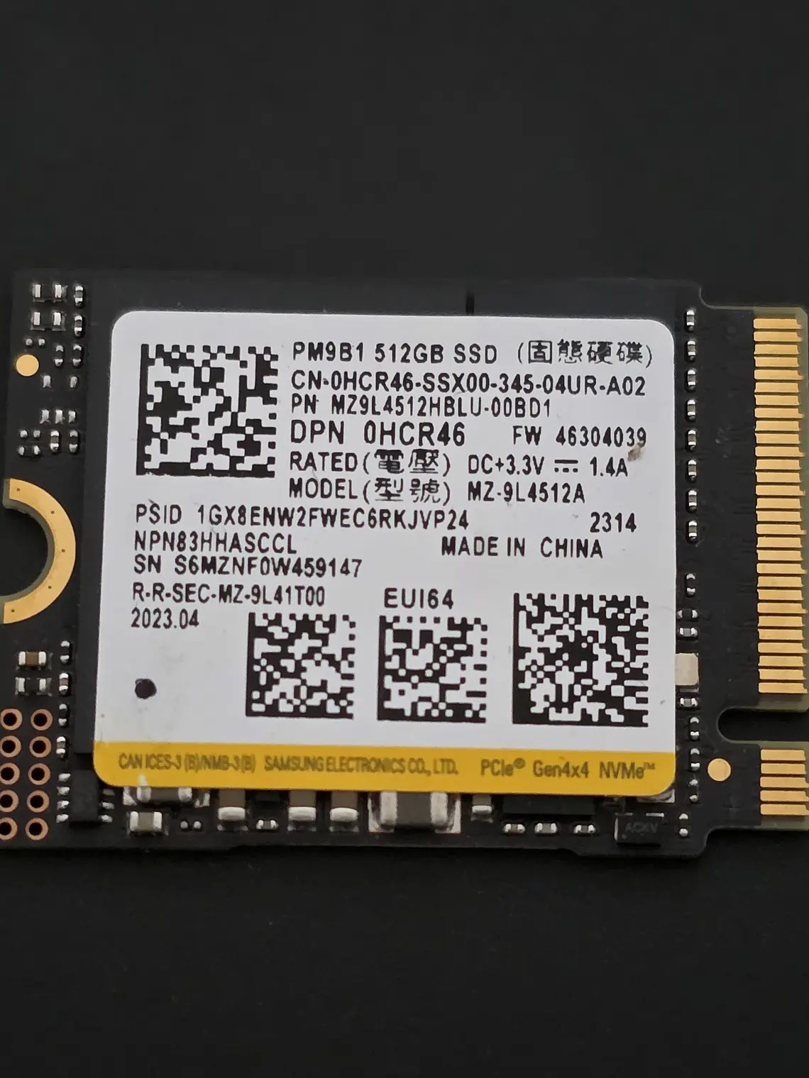 Samsung PM9B1 512GB NVMe M.2 2230 PCIe Gen4 2