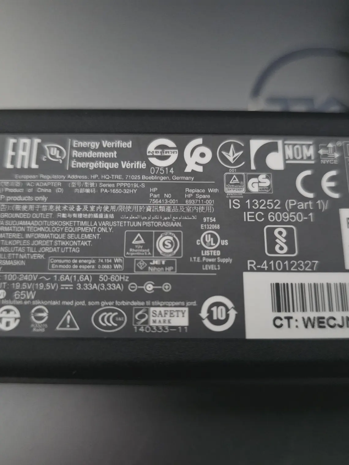 Carregador Original HP 65W - 19.5V 3.33A - 7.4mm 2