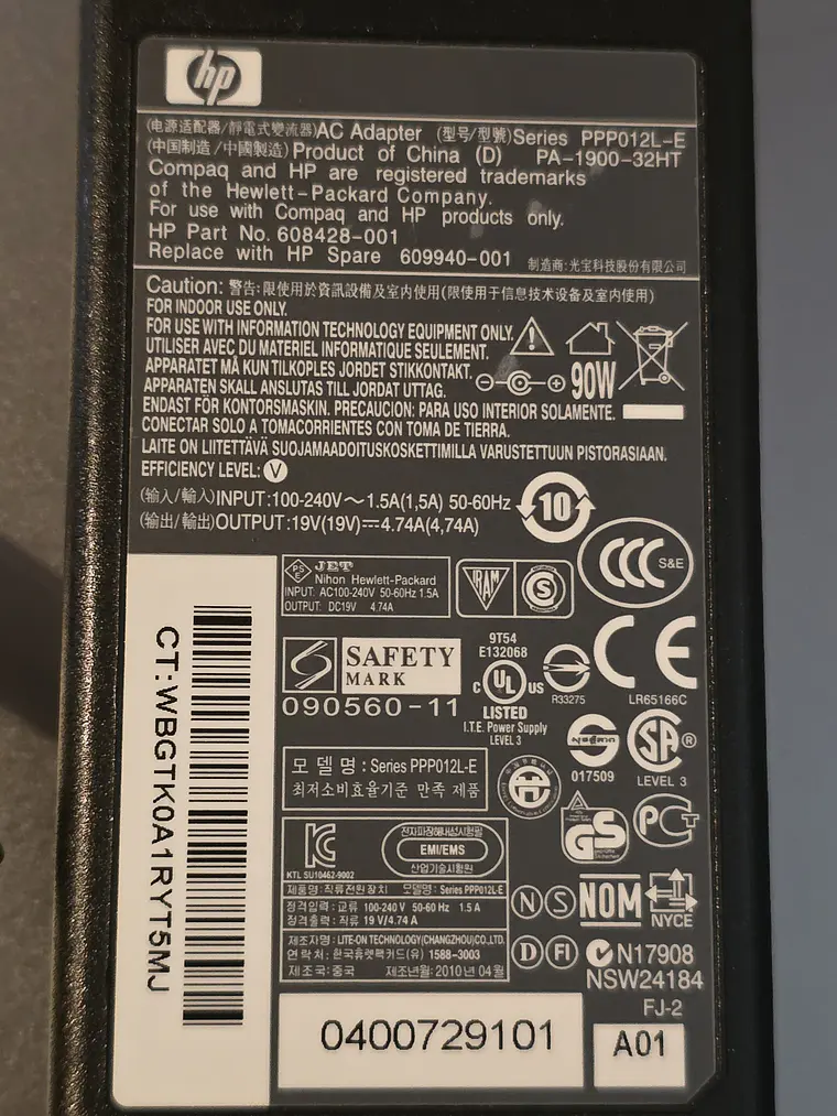 Carregador HP 90W 19V 4.74A — 7,4mm 2