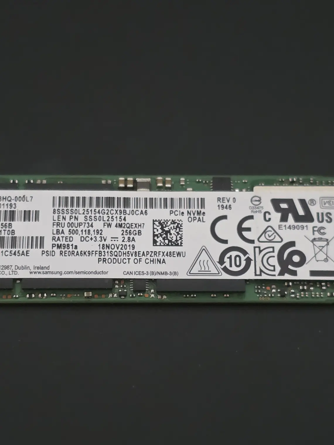 Samsung 256GB NVMe M.2 PM981a - 50B 2