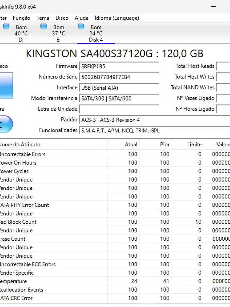 SSD Kingston A400 120GB SATA III - Saúde 97% 3