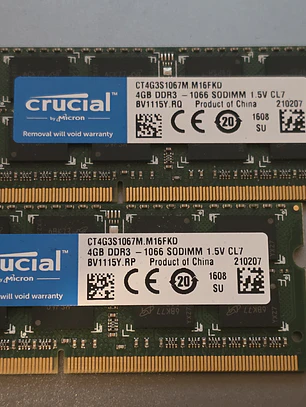 Kit 8GB - 2x4GB DDR3 1066 SODIMM Crucial