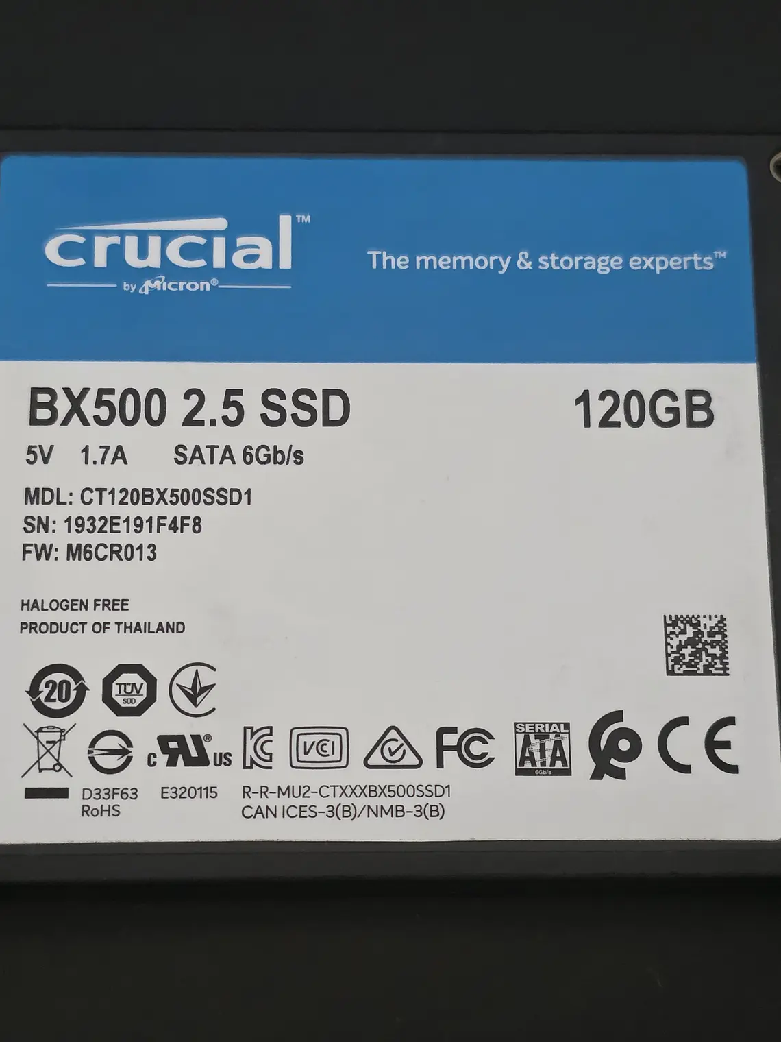 SSD Crucial BX500 120GB SATA III — Saúde 85% 2