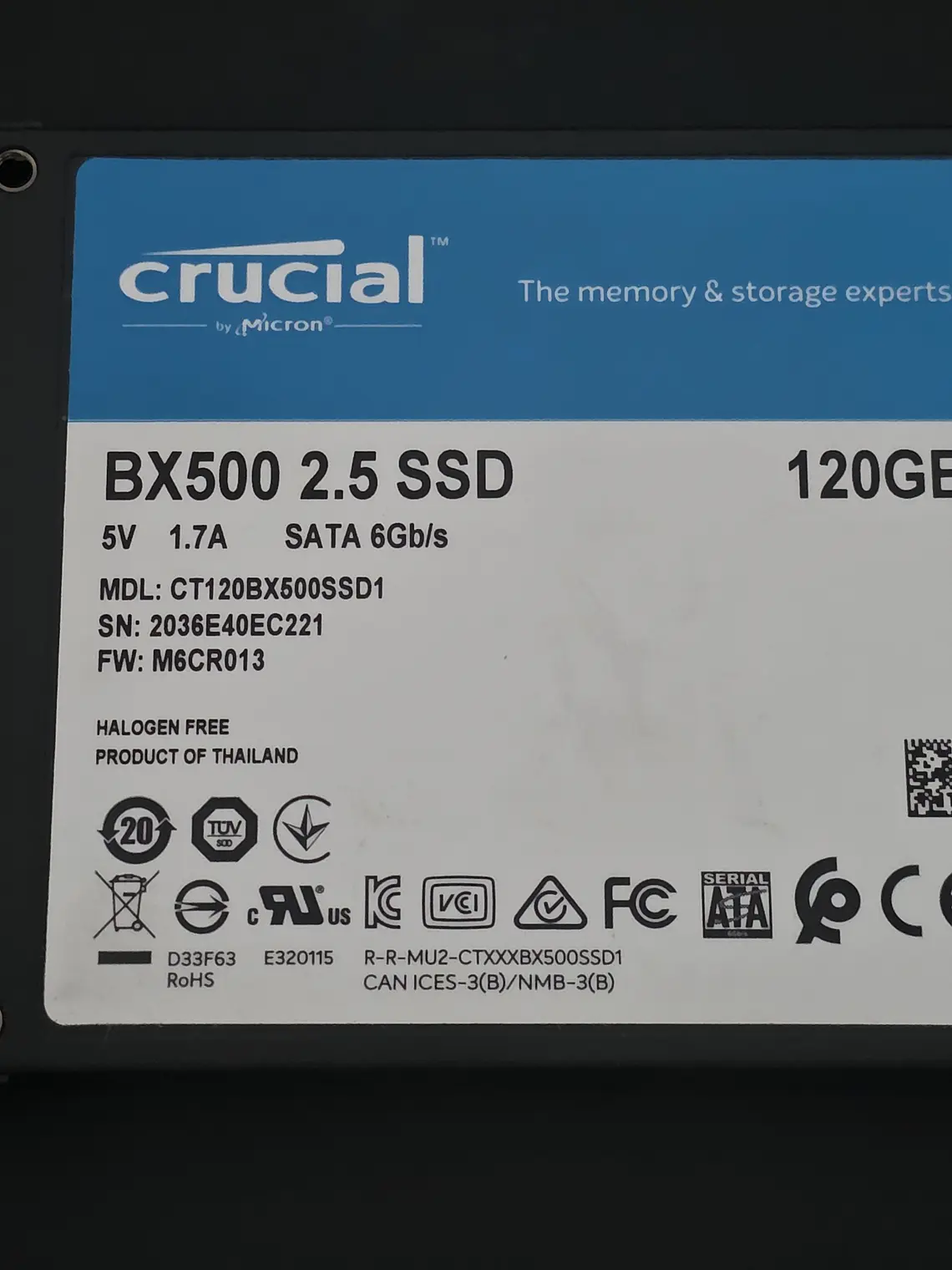 SSD Crucial BX500 120GB SATA III - Saúde 79% 2
