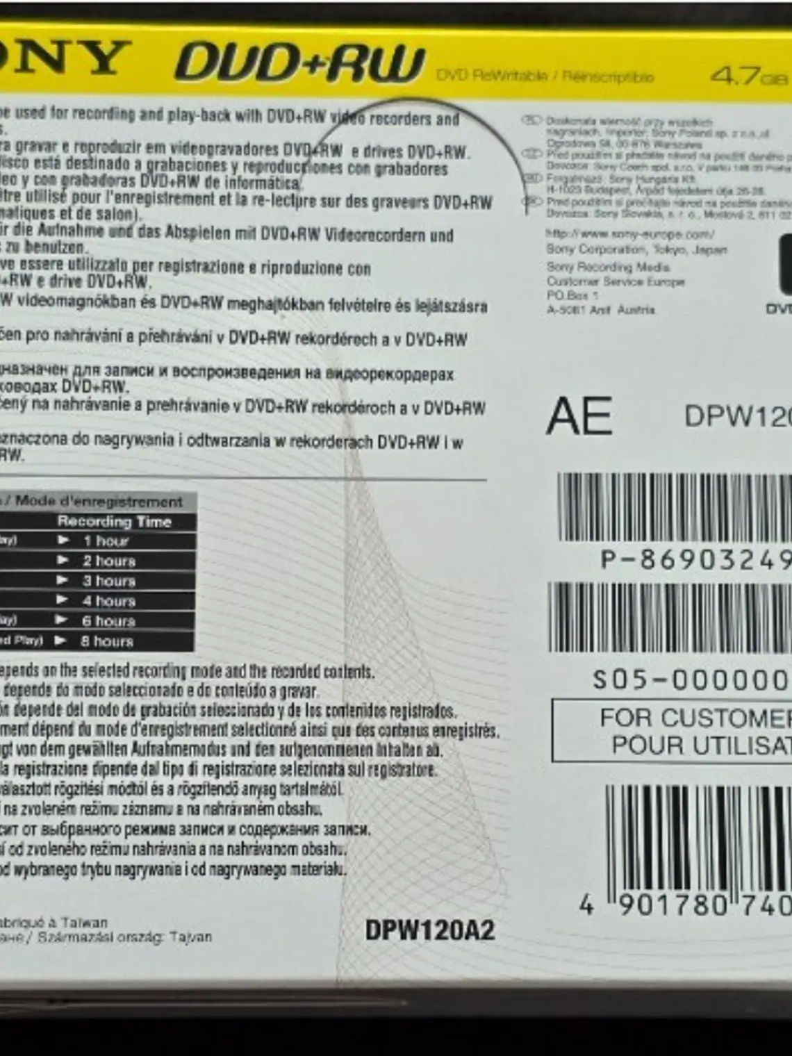 Caixa com 5 Sony DVD+RW 4x — (4.7GB) 3