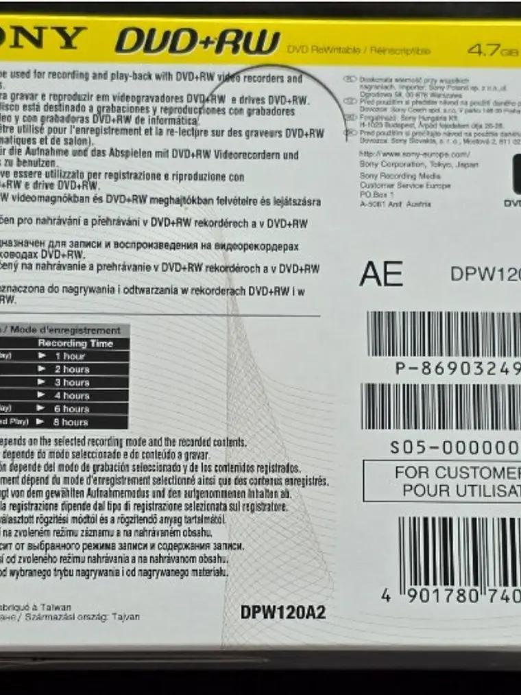 Caixa com 5 Sony DVD+RW 4x — (4.7GB) 3