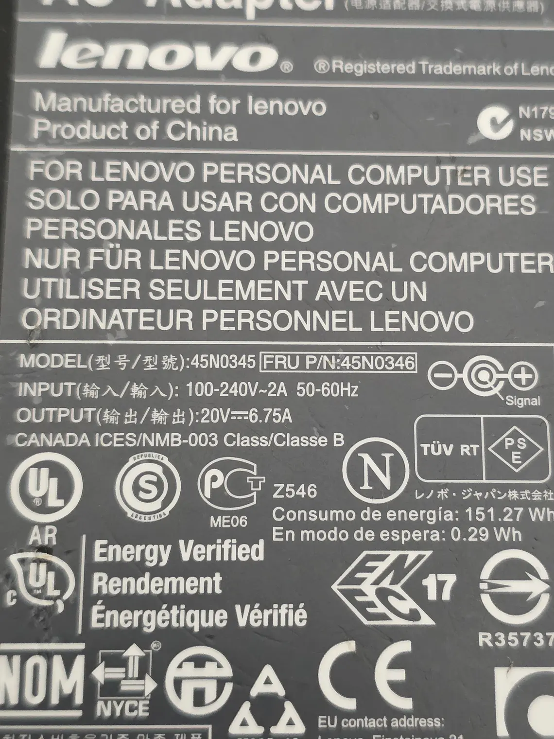 Carregador Original Lenovo 135W 20V 6.75A 2