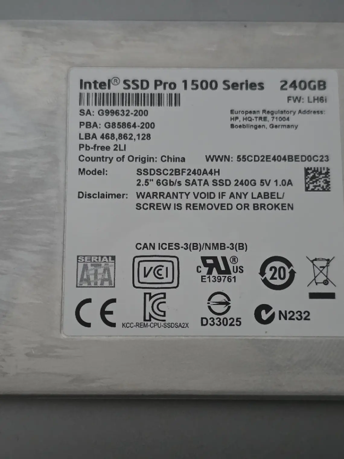 SSD Intel Pro 1500 Series 240GB SATA 2.5