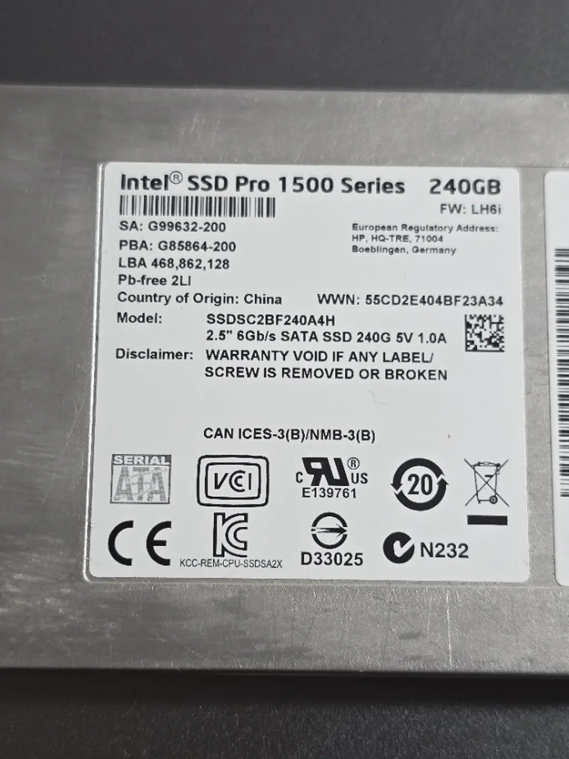 SSD Intel Pro 1500 Series 240GB SATA 2.5