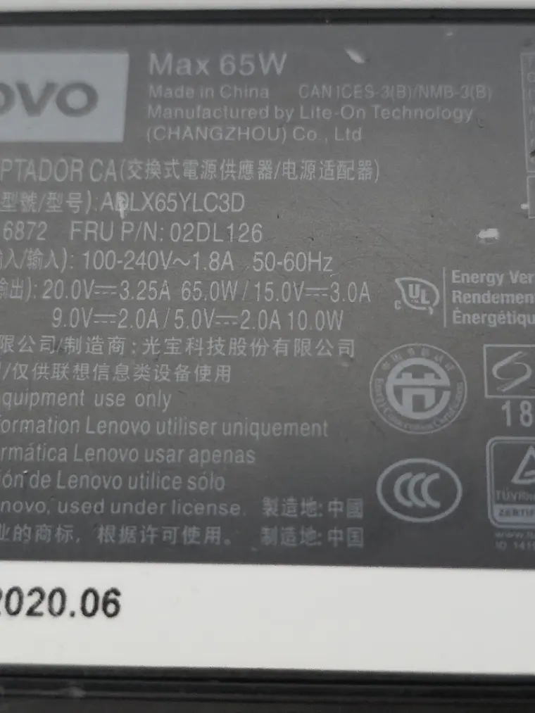 Carregador Lenovo 65W USB-C 20V 3.25A 65W 2