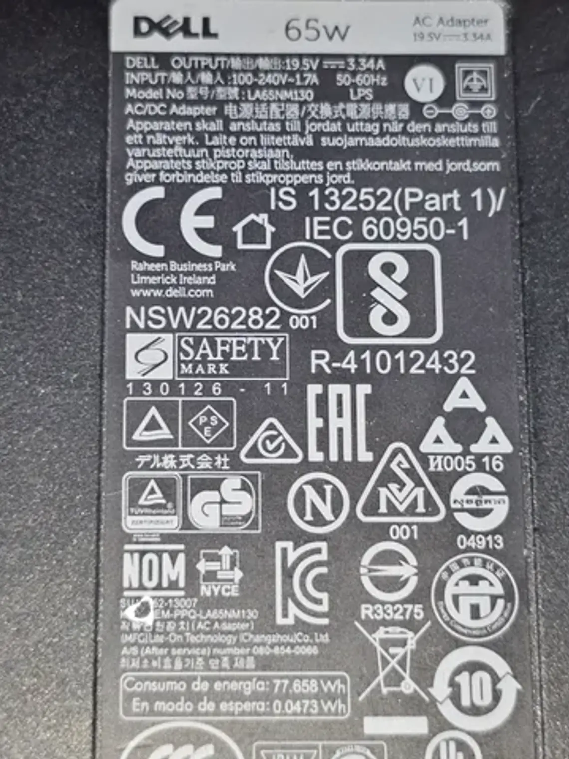Carregador Original Dell 65W 19,5V 3,34A 2