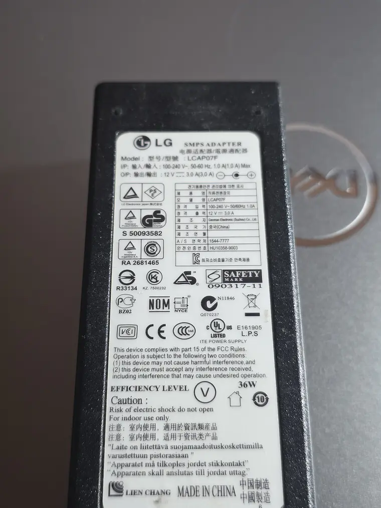 Carregador LG LCAP07F 12V 3A 36W 2