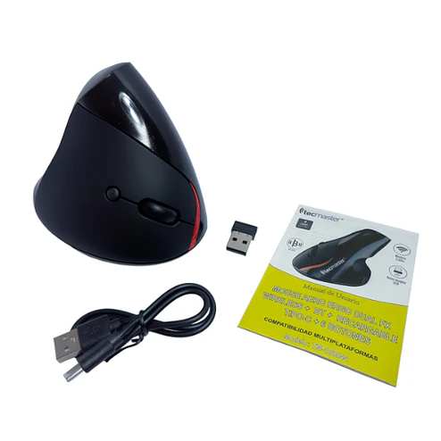 Mouse Vertical Ergonómico Inalámbrico Recargable Tecmaster Color Negro 4