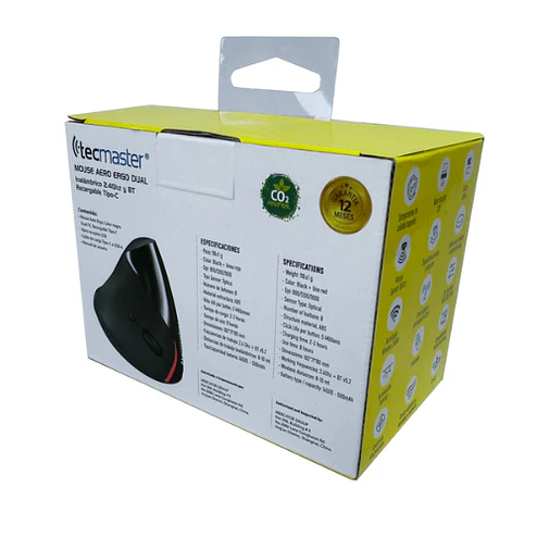 Mouse Vertical Ergonómico Inalámbrico Recargable Tecmaster Color Negro 5
