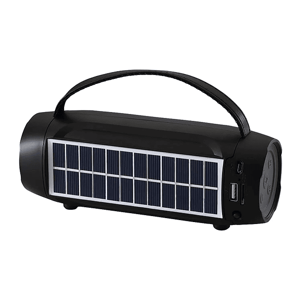 Parlante Solar Recargable Bluetooth Fm Radio + Linterna Usb Negro